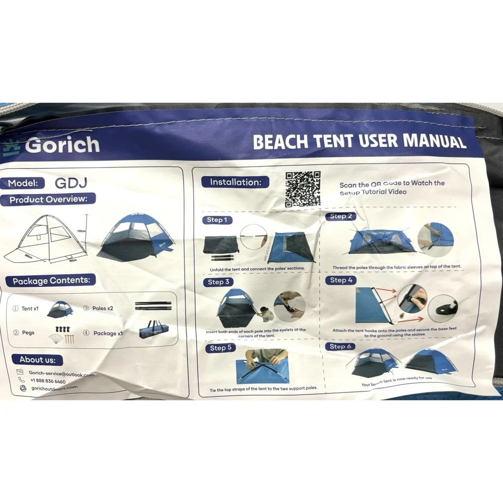 Gorich Portable Tent Sun Shade Shelter Blue Gray Model GDJ Carry Bag